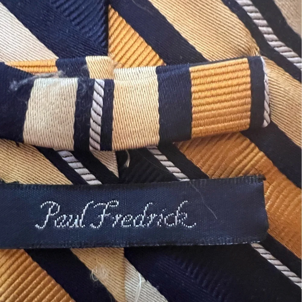 PAUL Fredrick striped silk tie, blue and gold, approx 60 x 3.5